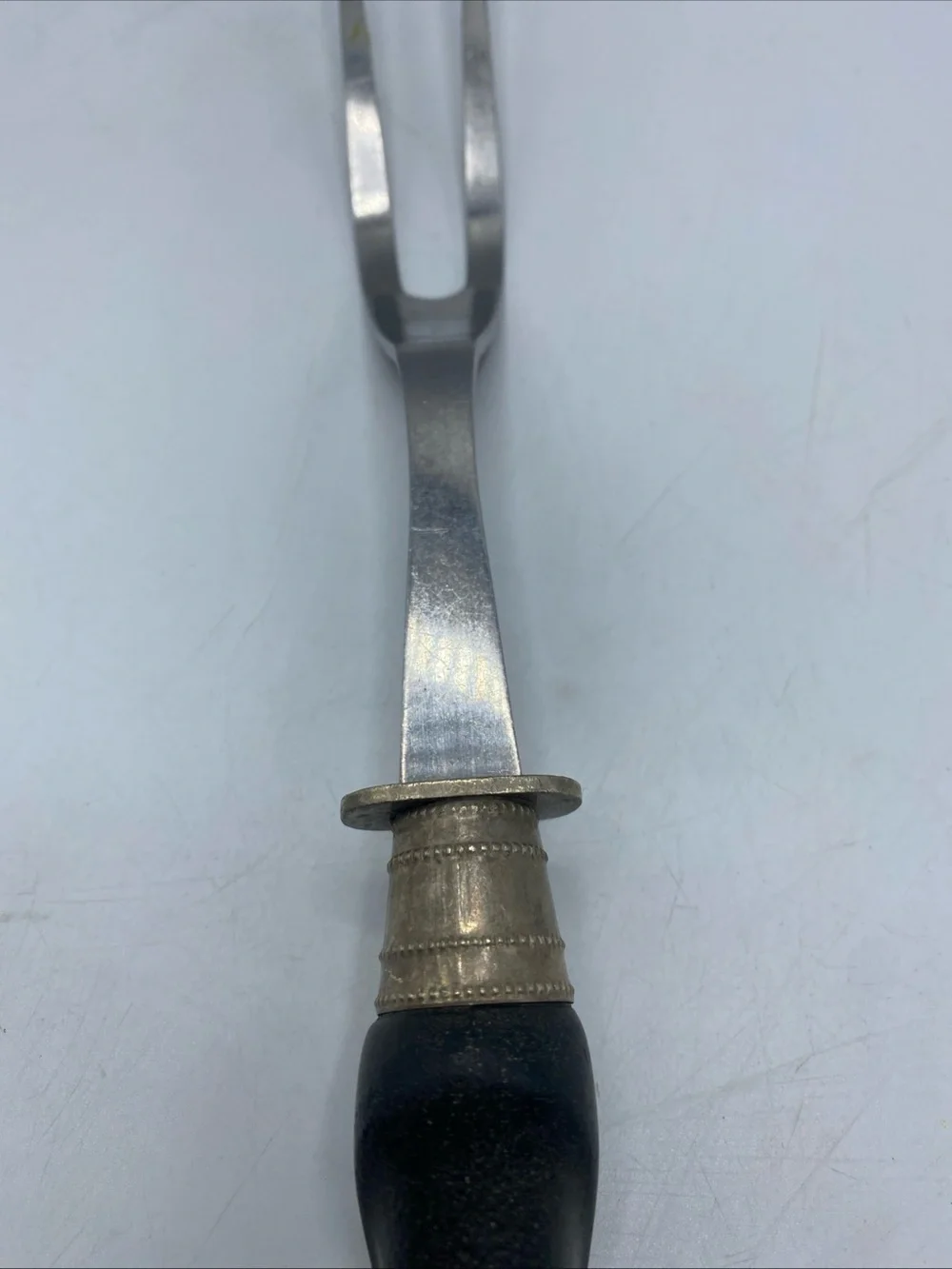 Vintage Flint Carving Fork 12” Stainless Steel Black Handle Meat Fork 2 Prong